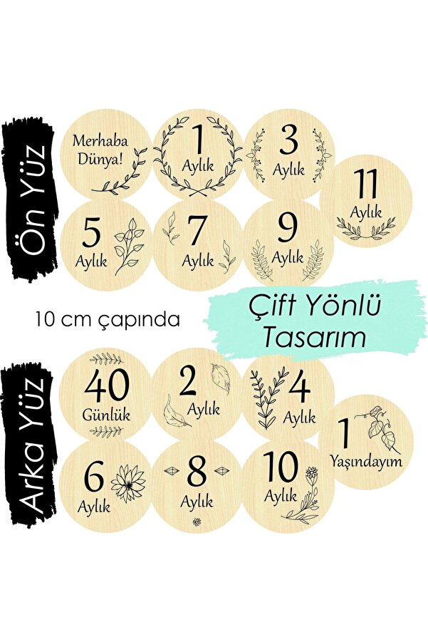 woodengifts Ahşap Aylık Plak Seti Bebek Fotoğraf Kartları Ahşap Bebek Anı Kartı Yenidoğan