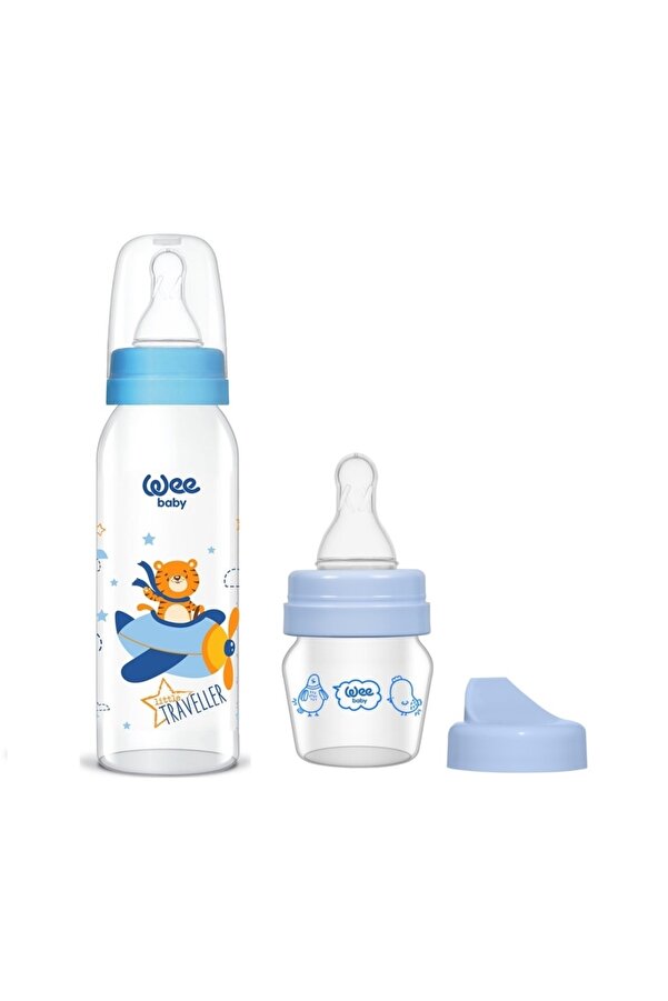 Wee Baby Desenli Cam Biberon 250 Ml + Mini Cam Alıştırma Bardağı Seti 30 Ml