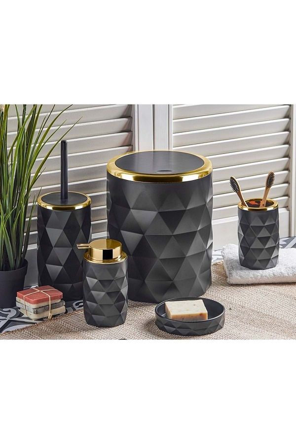 Perotti-13222 Diamond Gold 5 Piece Bathroom Set - Black 1