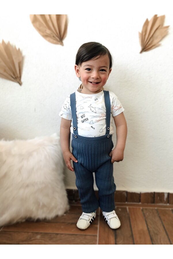 Asya Bebe Askılı Düğmeli Bebek Çocuk Triko Tayt Salopet Indigo