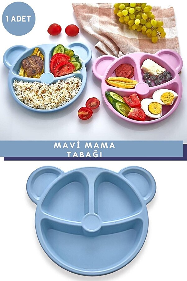HB LİFE Ayıcık Şekilli Mama Ve Yemek Tabağı | Çocuk Yemek Tabağı | Figürlü Çocuk Tabağı - Mavi Renk 20cm