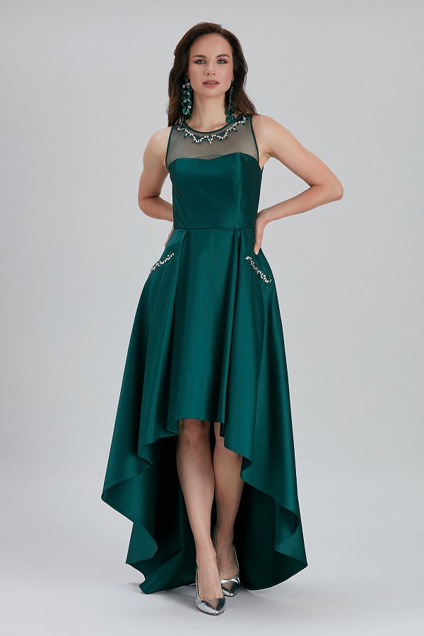Dark green high sales low dress