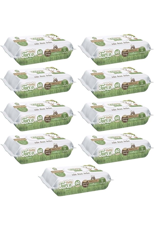 Baby Turco Islak Havlu Mendil Yenidoğan 60 Yaprak Doğadan 9 Lu Set (3pk*3) 540 Yaprak Pls Kapaklı