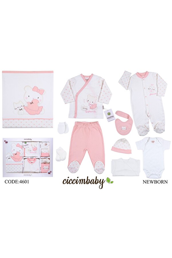 ciccimbaby Yeni Doğan Hastane Çıkışı Kedi Pembe 10lu Zıbın Set Kız Yeni Doğan