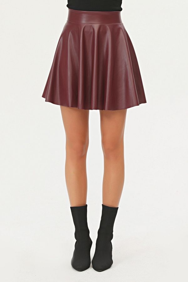 Burgundy leather flare skirt hotsell