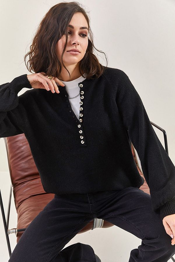 Bianco Lucci-Damen-Strickpullover mit Knopfloch-Rollkragenpullover 1