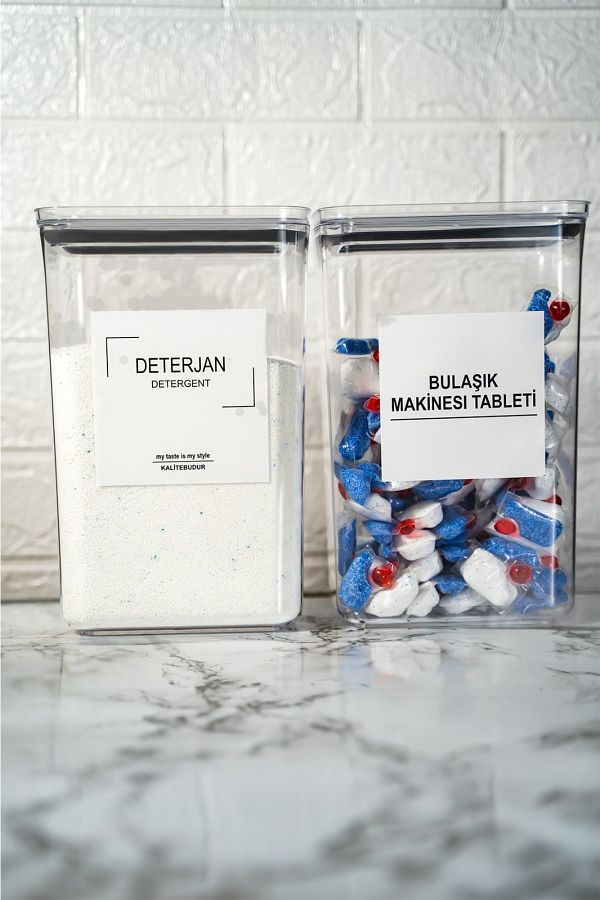 kalitebudur34-Set of 2 Tablets and Detergent Storage Box with Decorative Rectangular Vacuum Lid 2900ml 1