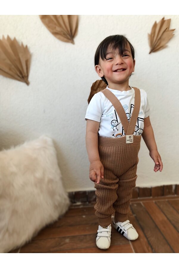 Asya Bebe Çapraz Askılı Ayarlanabilir Bebek Çocuk Tayt Salopet Kahverengi