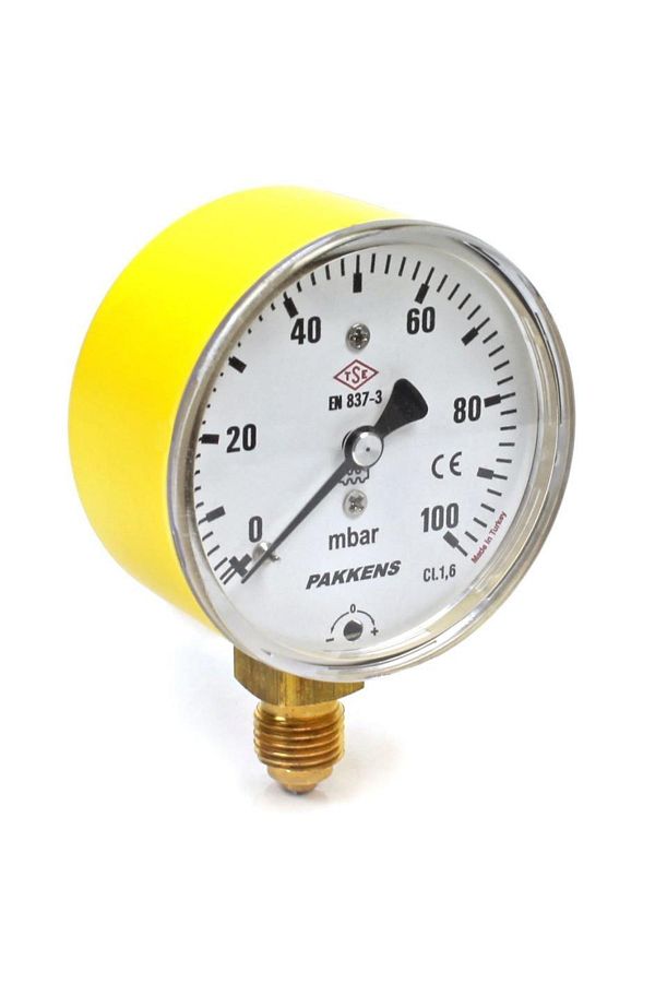Pakkens-0-100 Mbar 63 Mm Natural Gas Manometer with Capsule Diaphragm with Bottom Connection Cl1,6 G 1/4'' 1