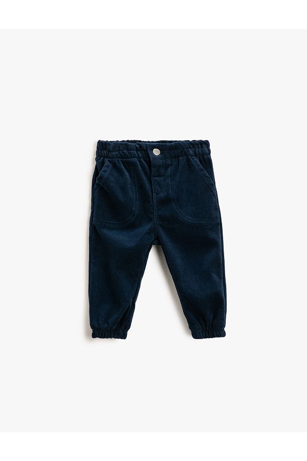 Koton-Corduroy Jogger Pants Pockets Elastic Waist Cotton 1