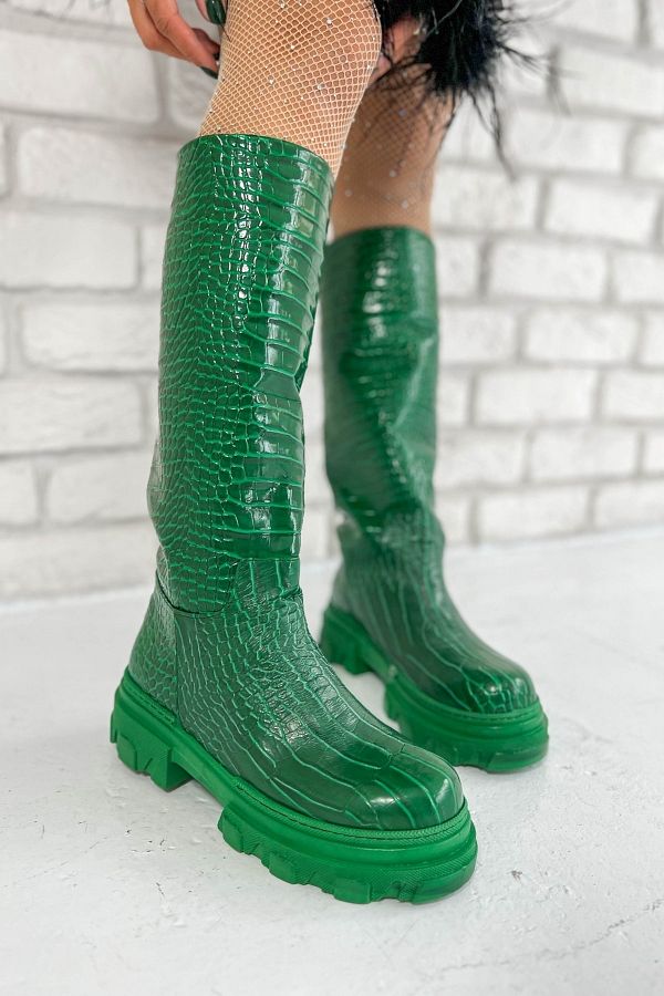 Green patent leather boots cheap