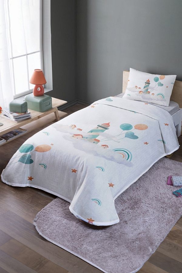 EVPANYA-Lighthouse Patterned Single Bedspread and Pique Set 1