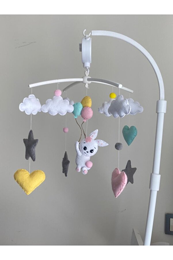 atölye ay ışığı Mint Sarı Pembe Tavşan Figürlü Bebek Odası Müzikli Dönence