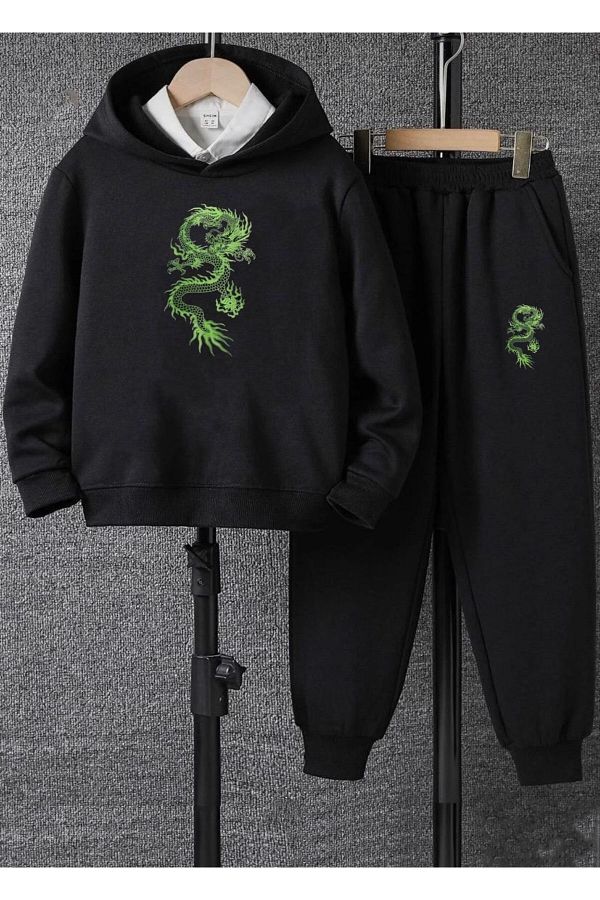AFROG Y M Women s Oversize Black Green Dragon Printed Hooded Tracksuit Set Trendyol