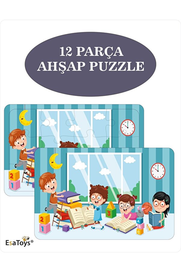 esatoys Ahşap Çocuk Puzzle 12 Parça