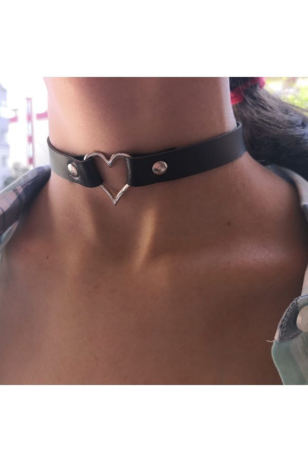 Kostebek Gothic Punk Fashion Metal Heart Thin Choker Necklace Trendyol