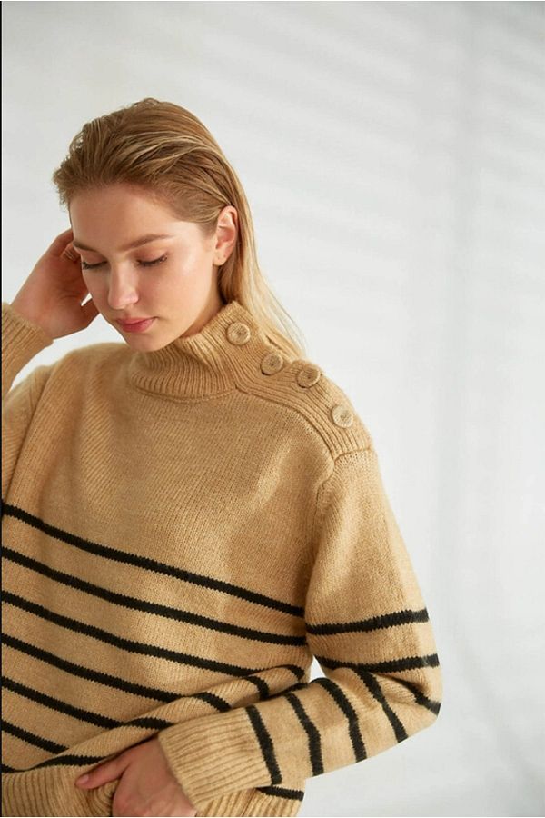 Lucax Sweater Tan Color Striped Women s Sweater Trendyol