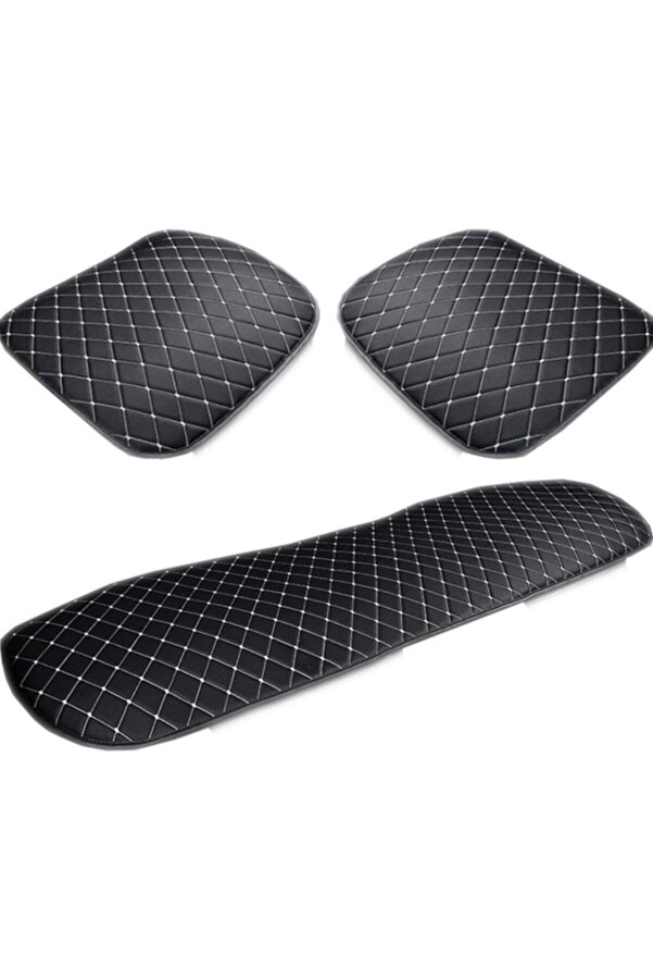 Zifona Deri Oto Koltuk Minderi Oturak Koruyucu Siyah Beyaz Nakış