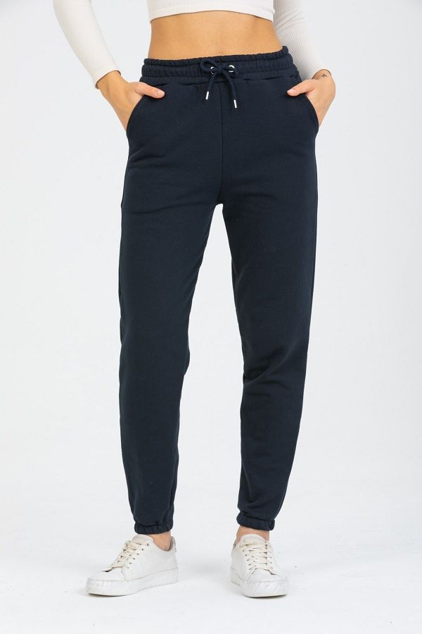 Deafox-Marineblaue Jogginghose mit hoher Taille und drei Fäden für Damen 1