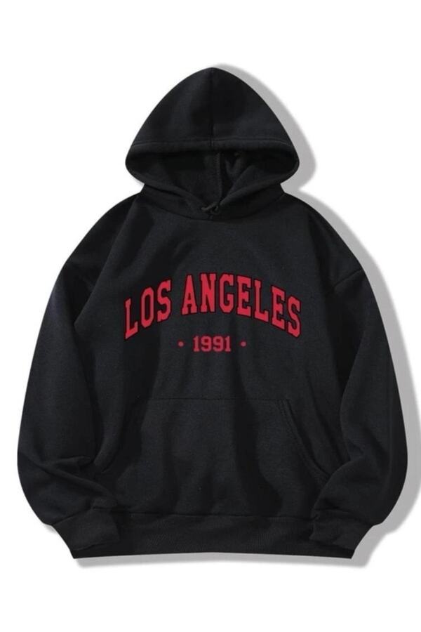 LEONE-Φούτερ με κουκούλα Oversize Red Los Angeles Printed 1