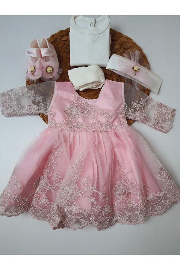 PİLEKİ BABY 0 6 Ay Uzun Kol Dantelli Bebek Mevlüt Elbisesi , Özel Gün , Doğumgünü