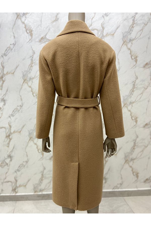 AS GADE Wide Collar Tie Waist Camel Coat pera Trendyol