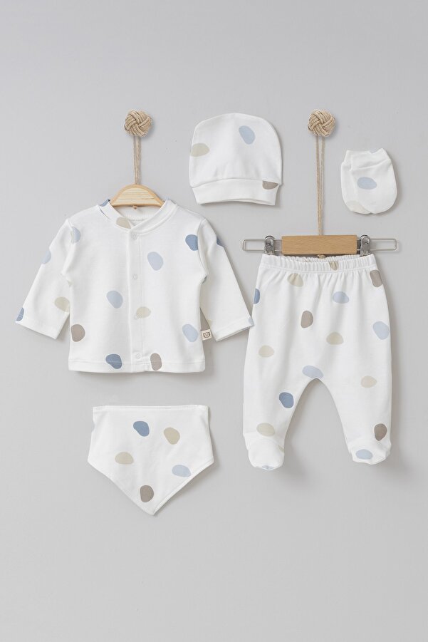 Wity Baby Erkek Bebek Puantiye Desenli 5li Yenidoğan Hastane Çıkışı Seti