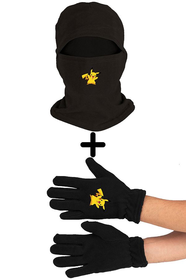 herotasarım-Pikachu Fleece Gloves Set - Long Snow Mask Bll1106 1