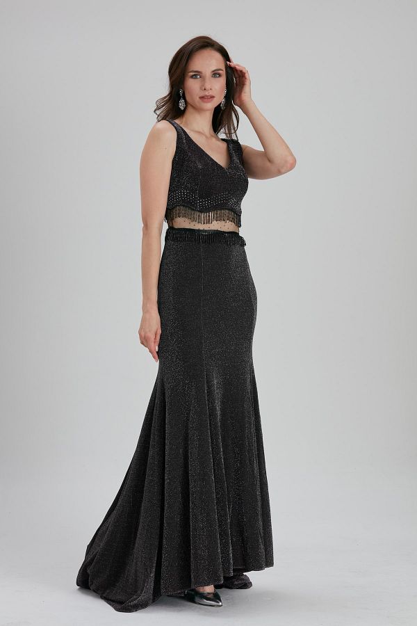 Neva Style Evening Dress Tassel Detailed Black Evening Dress 36750s Trendyol