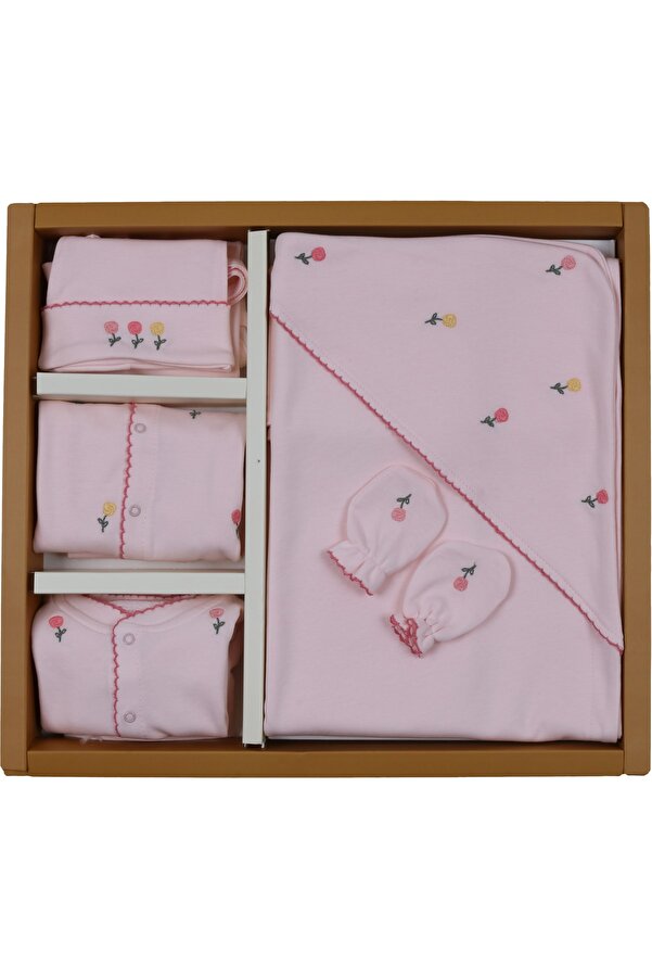 Melekpare Kız Bebek Hastane Çıkışı Sade Lüks %100 Naturel Pamuk Yenidoğan Gül Nakışlı Tulumlu Zıbın Set 50 Cm