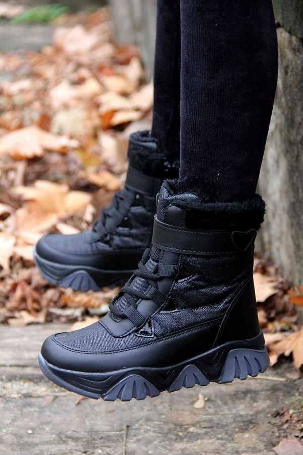 bigport Girl s Boots Water and Cold Resistant Zippered Easy Use Plush Black Gray and White Color Bp r Trendyol