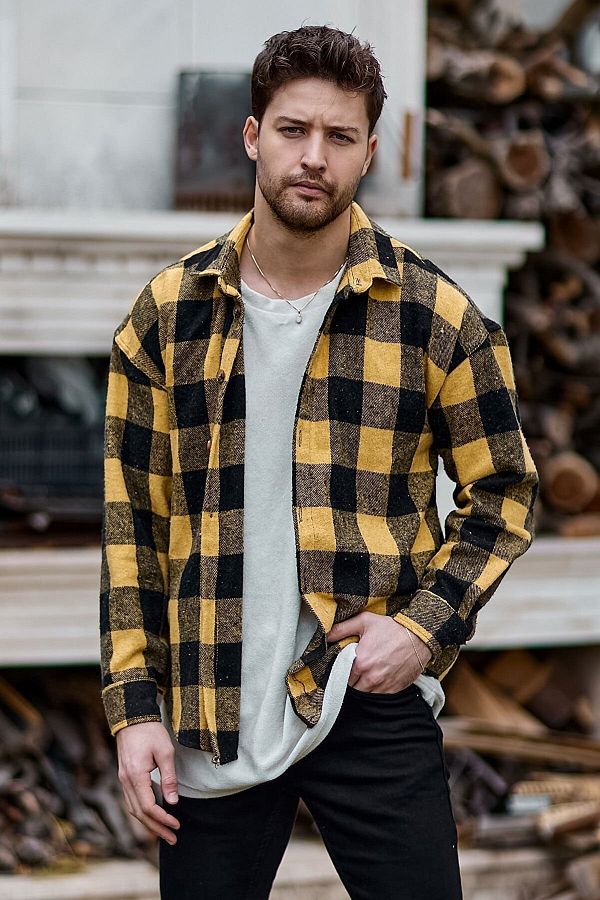 NG Giyim Men s Yellow Plaid Patterned Lumberjack Shirt Trendyol