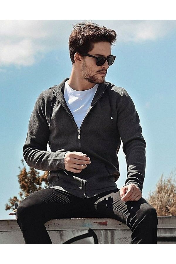 NOBLE STORE Men s Zippered Hooded Sweatshirt Cardigan Trendyol
