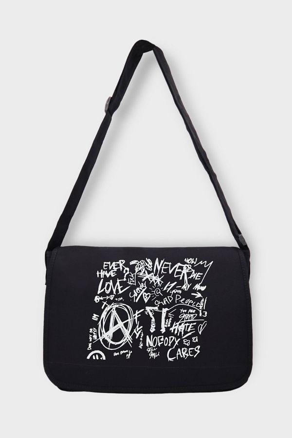 Ef Butik Black Graffiti Design Messenger Bag - Trendyol