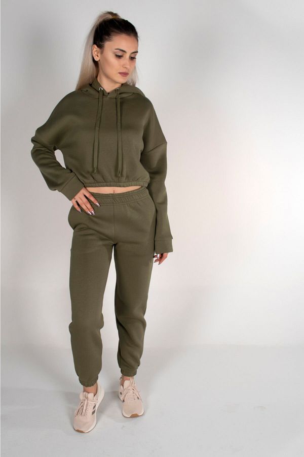 MAKENTMODA Women s Army Green Three Thread Tracksuit Set Trendyol