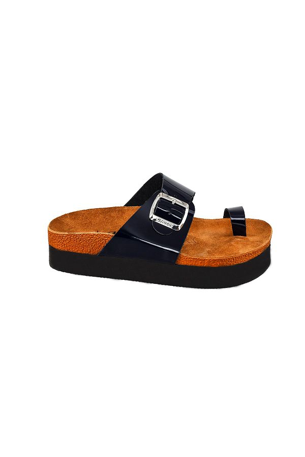 Moosefield-Genuine Leather Navy Blue Women's Slippers 1