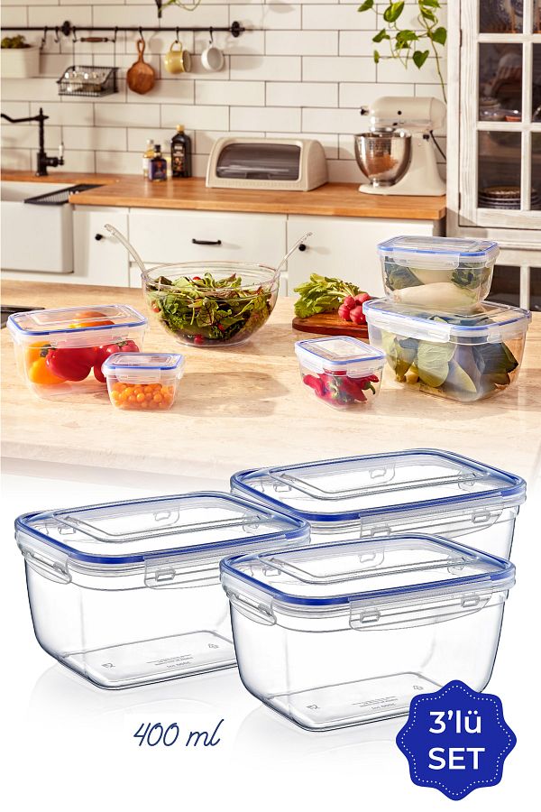 Vienev-Set of 3 400 Ml Shallow Rectangular Storage Container with Gasket 1