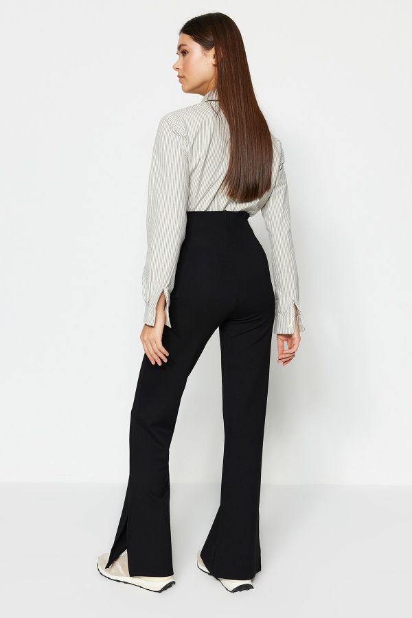 Woman's Casual Full-Length Loose Pants, Drape Loos Straight Trouser Solid  Slim Fit High Waist Wide Leg Pants (Black,XL)