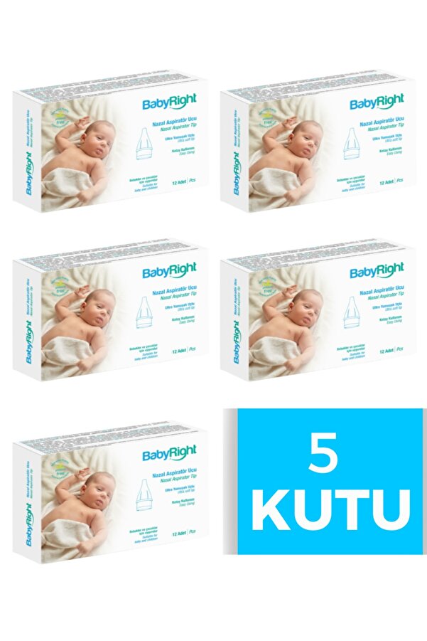 BabyRight Otribebe, Weebaby, Brunobaby Uyumlu Nazal Burun Aspiratörü Yedek Uç 5 Kutu (60 Adet) Ekstra Yumuşak