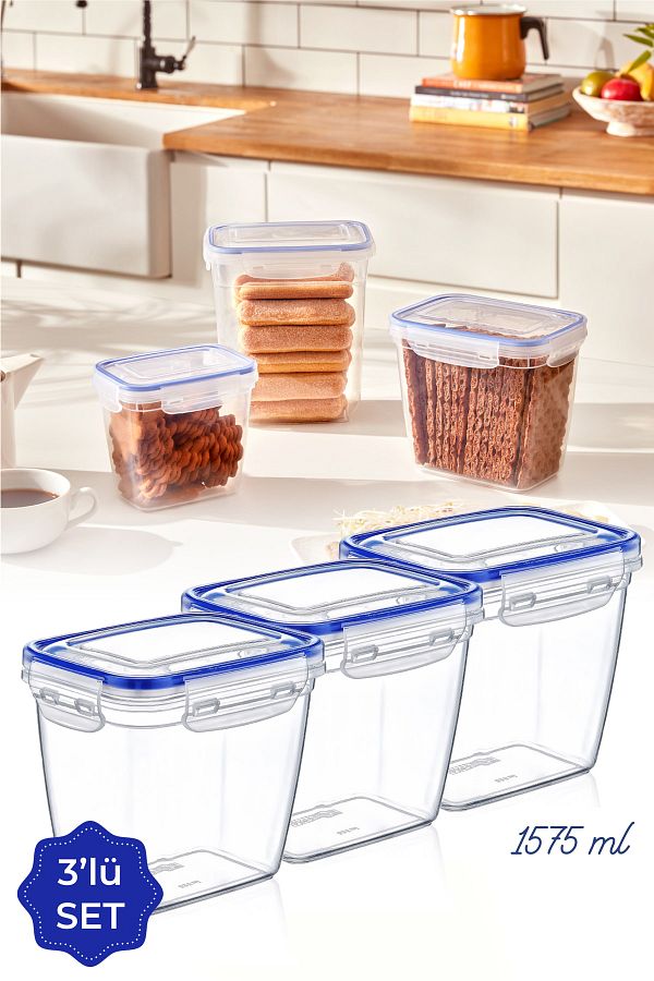 Vienev-Set of 3 1575 Ml Deep Rectangular Storage Container with Gasket 1