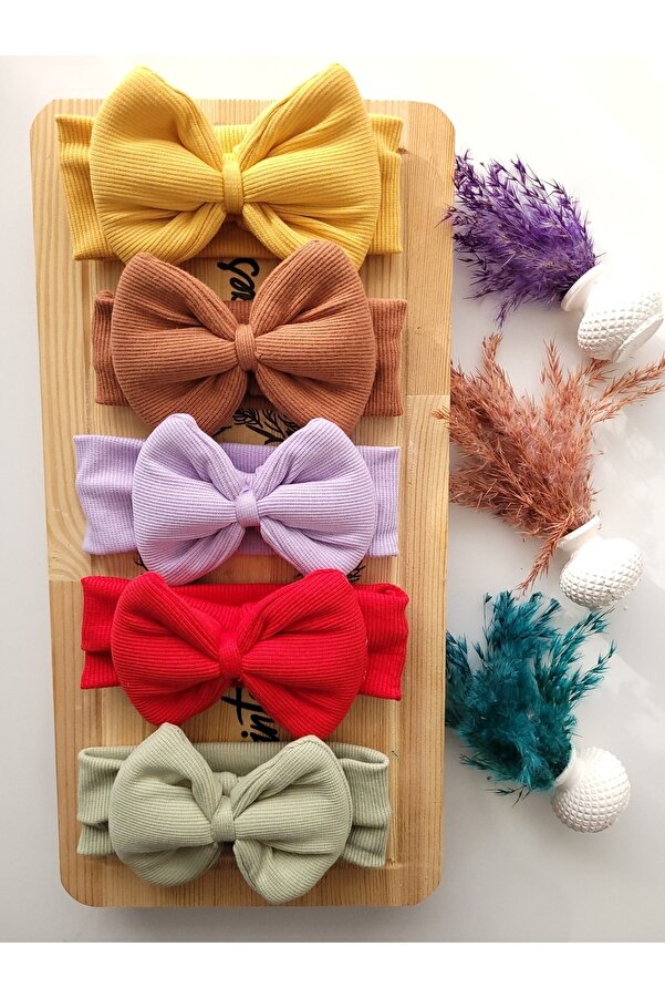 SeherBebeButik Kız Çocuk & Bebek Kaşkorse Fiyonklu Bandana 5'li Set