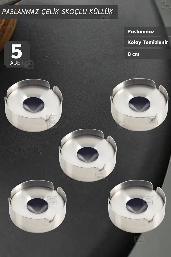 Jet's Home-Set of 5 Scotch Ashtray 8 Cm Stainless Steel Ash Tray Cigarette Ashtray 1