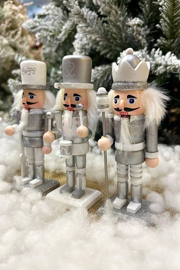 Huzur Party Store Silver Nutcracker Set of 3 15 Cm Spear Drum Rifle Tin Soldier Nutcracker Christmas New Year Decoration Trendyol