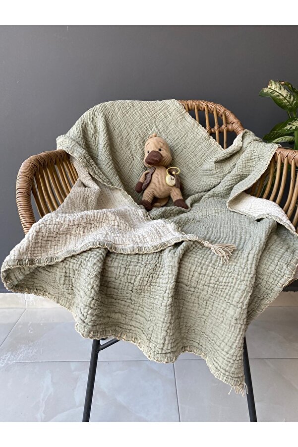 YASEMİNİNEVİ Müslin Çağla Yeşili Bebek Yatak Örtüsü