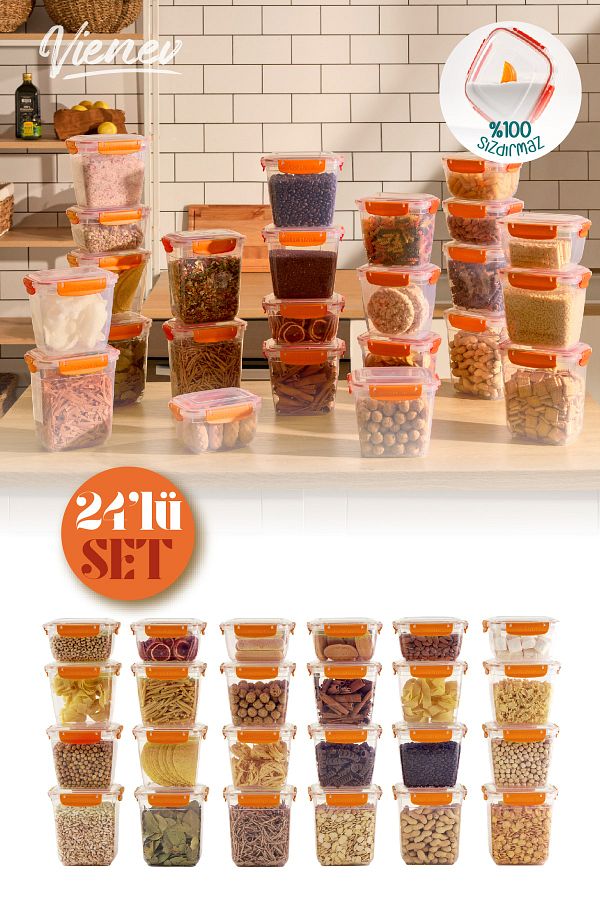 Vienev-24-Piece Master Sealed Deep Rectangular Storage Container Set 6x(2100,1000) 12x(1575) Orange 1