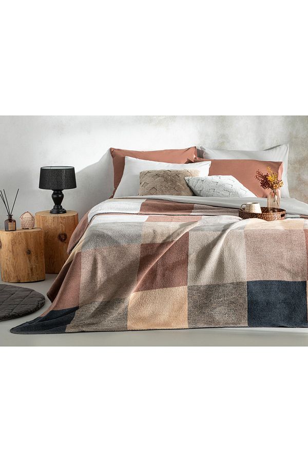 English Home Beige King Size Blanket 220x240 Cm Cotton Block Trendyol