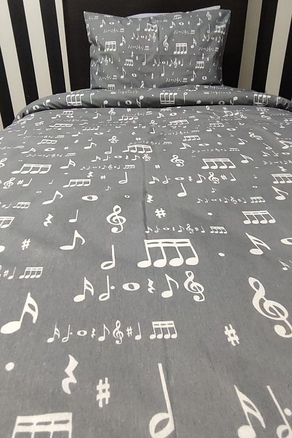 MERTİM-Note Patterned Single Duvet Cover Set with Elastic Sheets 1