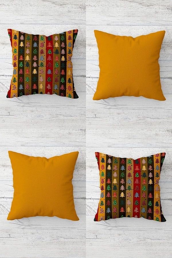 on the clouds-New Year Pine Tree and Plain Combination Hidden Zippered Throw Pillow Cover Set - 4 Pieces 1