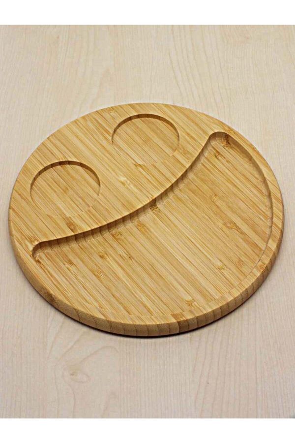Ün-Ev-Bambo 3 Compartment Rotating Medium Round Smiley Face Snack Bowl Breakfast Tray 1