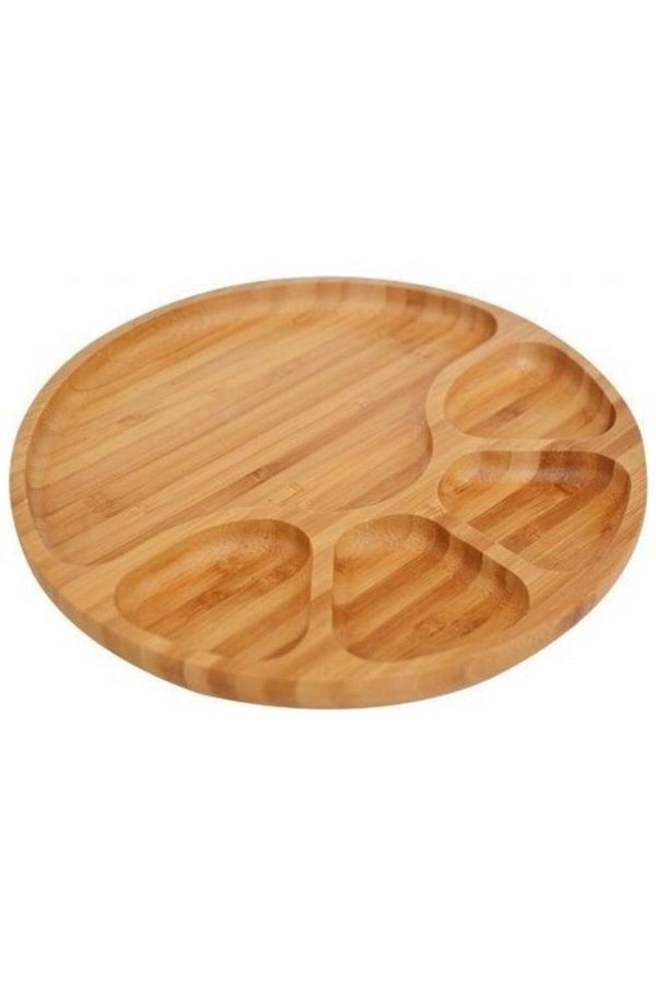 Ün-Ev-Bambo 5 Compartment Rotating Large Round Paw Snack Bowl Breakfast Tray 1